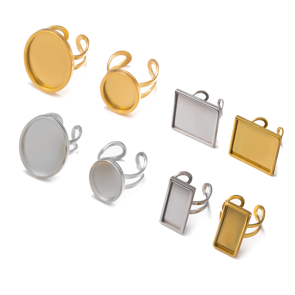 Ring Blank Adjustable - 4Pcs Stainless Steel Golden Blank Adjustable