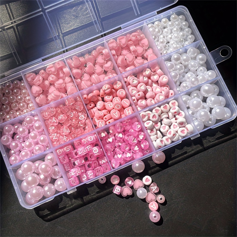 Jewelry Making Beginners - 10-piece pink alphabet box, acrylic beads,