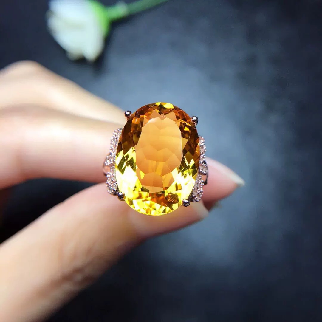 Ring Blank Adjustable - Natural Yellow Citrine Quartz Adjustable Ring