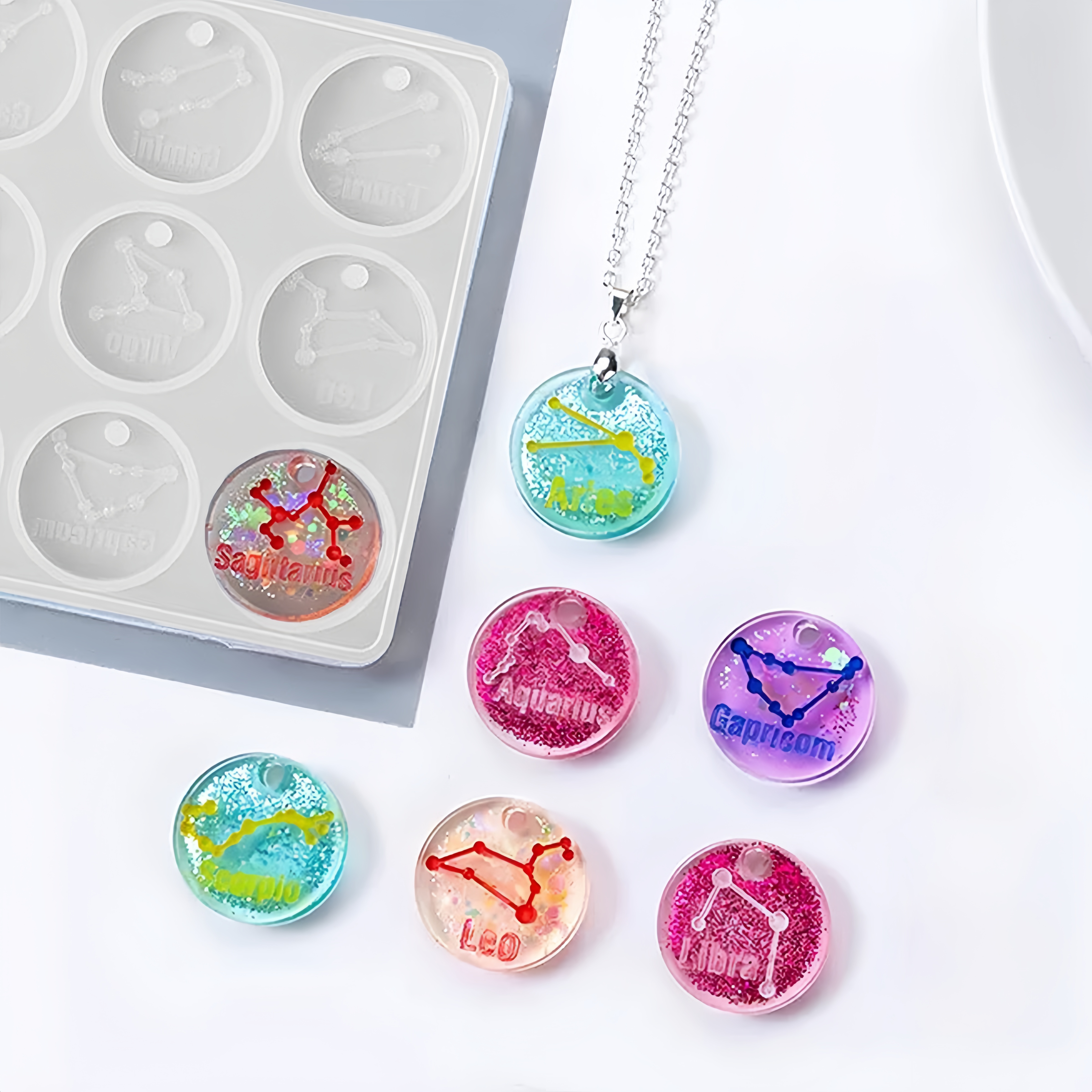 Jewelry Making Mold - 12 Holes Constellation Pendant Mold DIY