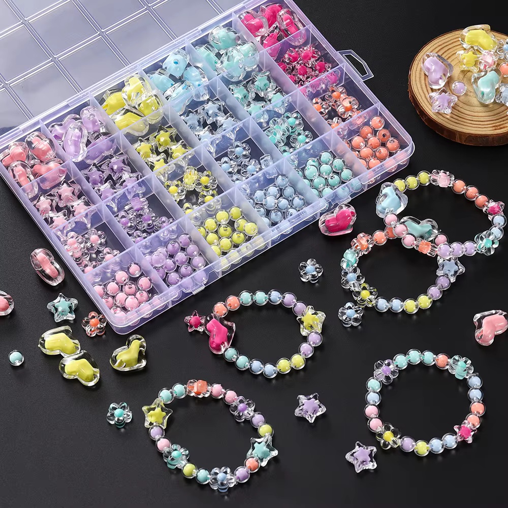 174pcs/Box Heart Acrylic Beads - Jewelry Making Kits For Kids avaliação e preço