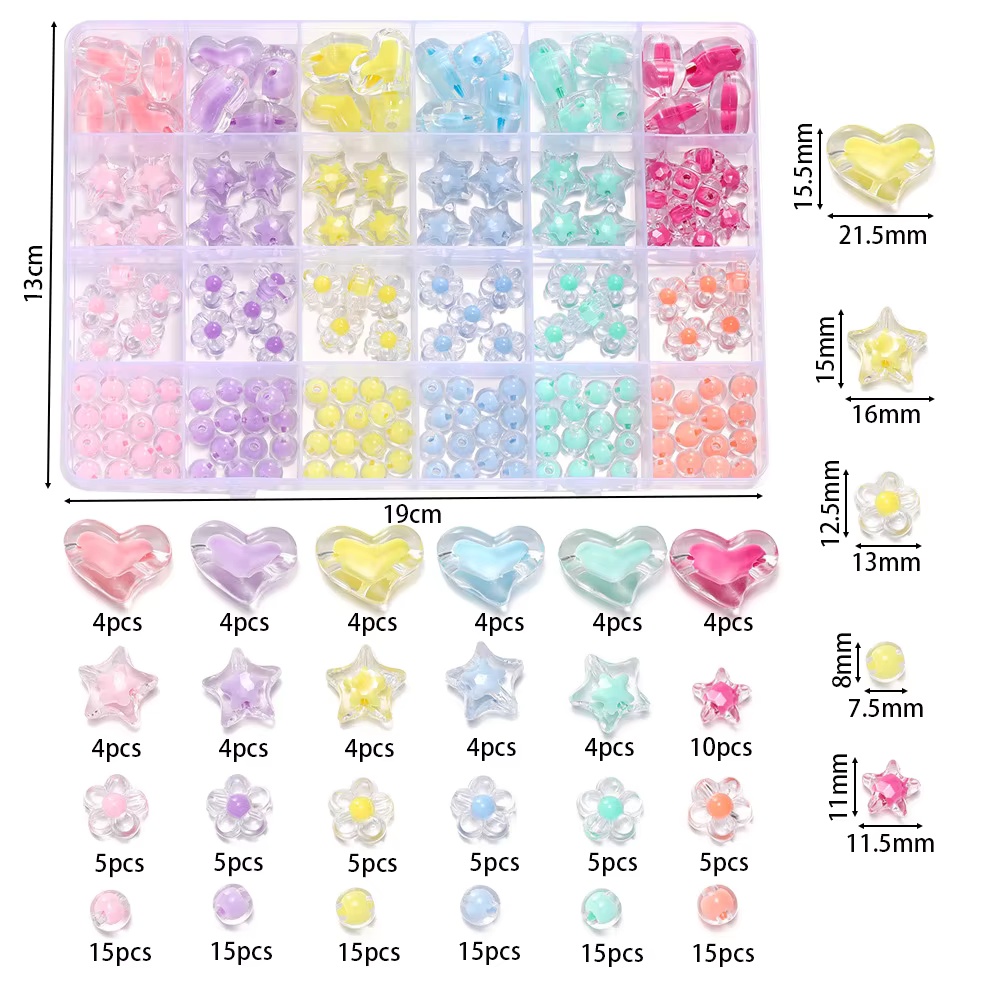 174pcs/Box Heart Acrylic Beads - Jewelry Making Kits For Kids avaliação e preço
