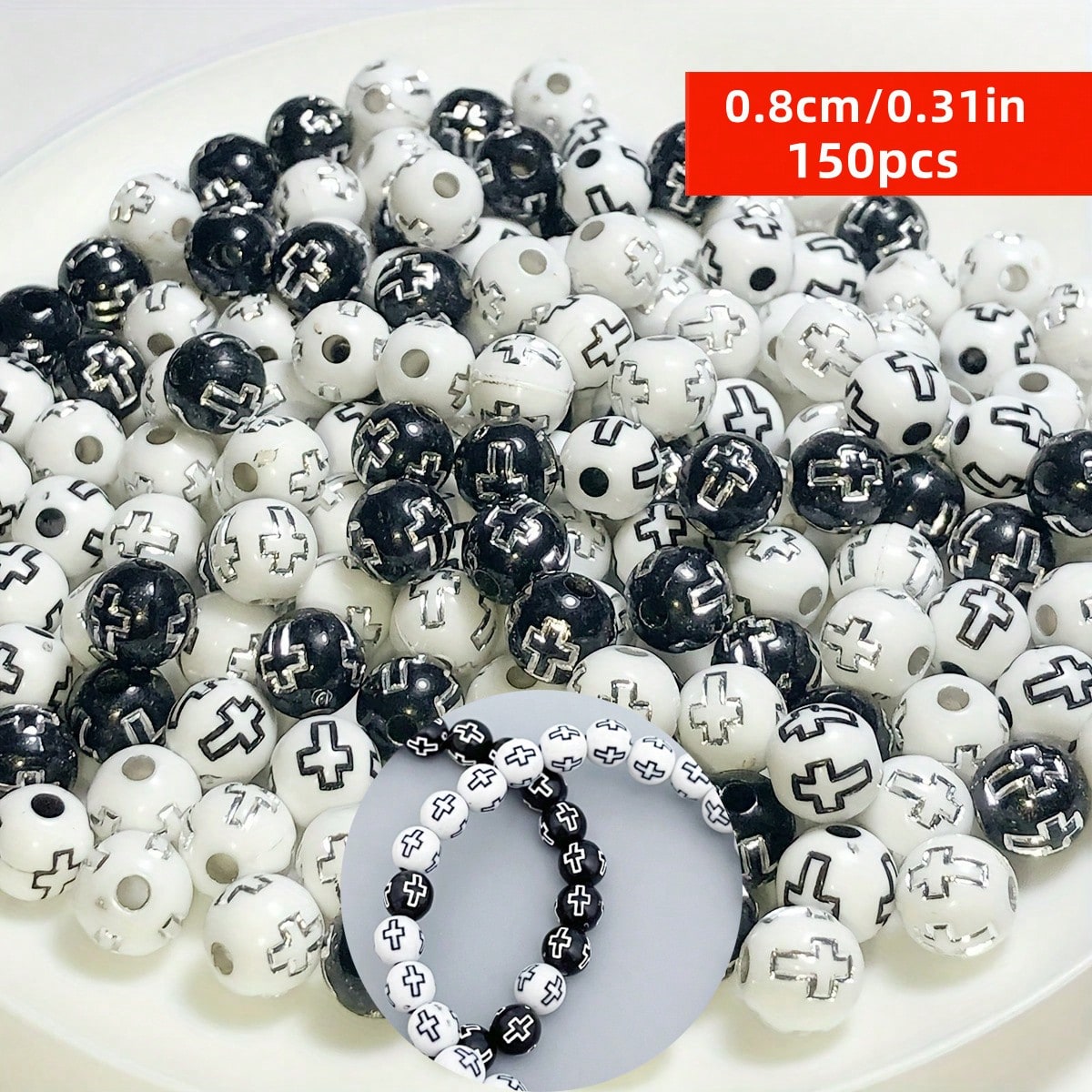 8mm 150pcs Black And White Cro - Jewelry Making Business avaliação e preço