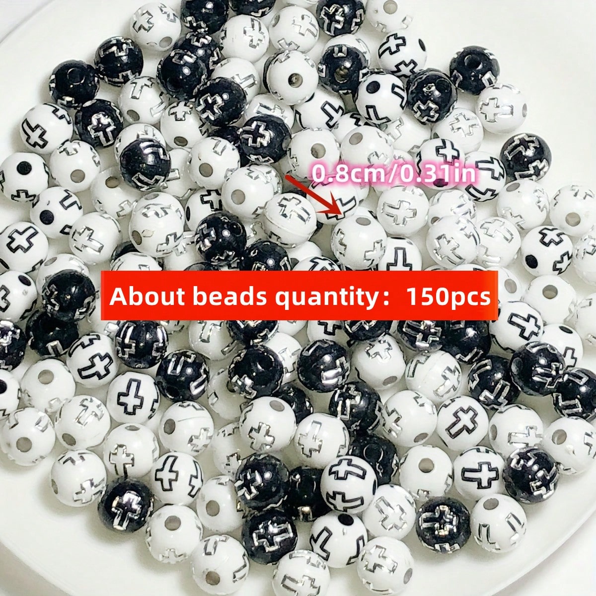 8mm 150pcs Black And White Cro - Jewelry Making Business avaliação e preço