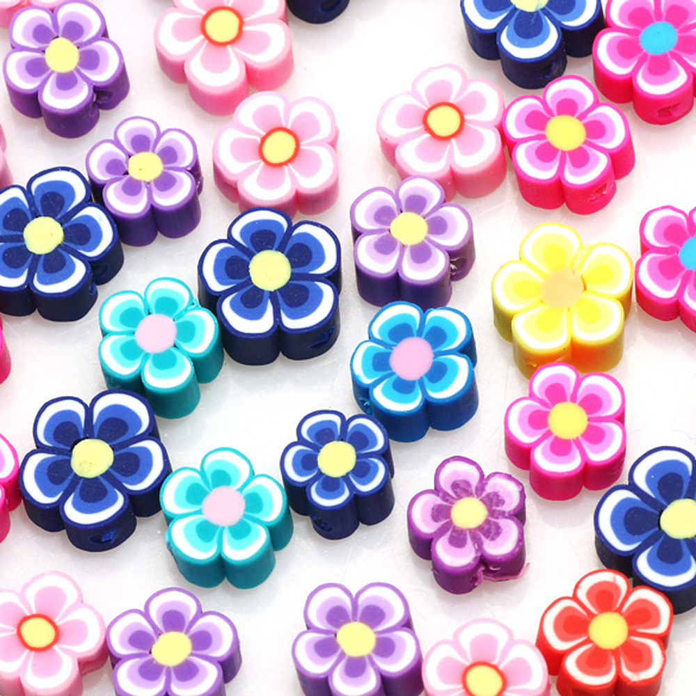 100pcs 10mm Mixed Flowers Poly - Jewelry Making Business avaliação e preço