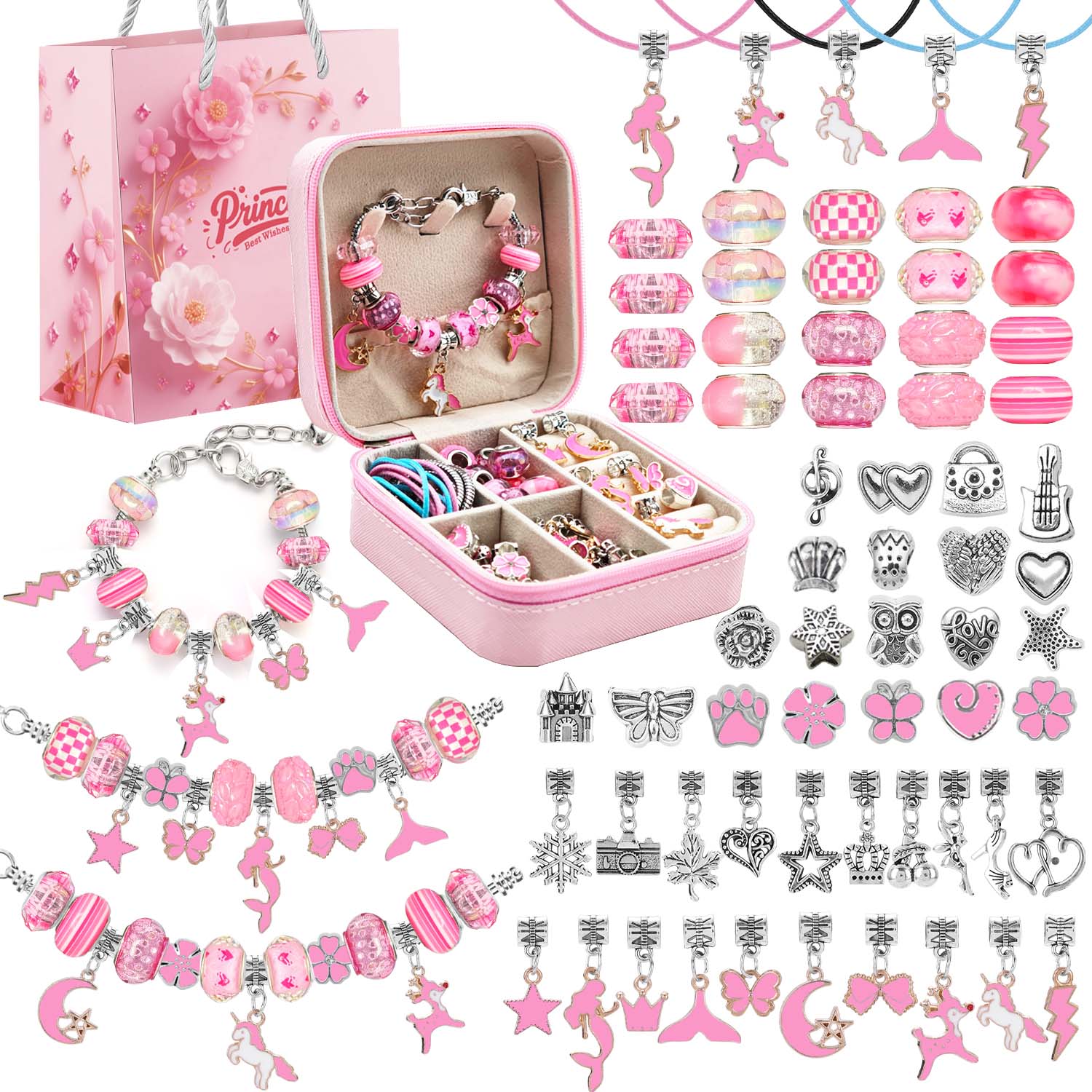 68pcs pink beaded jewelry set, - Jewelry Making Kits For Kids avaliação e preço