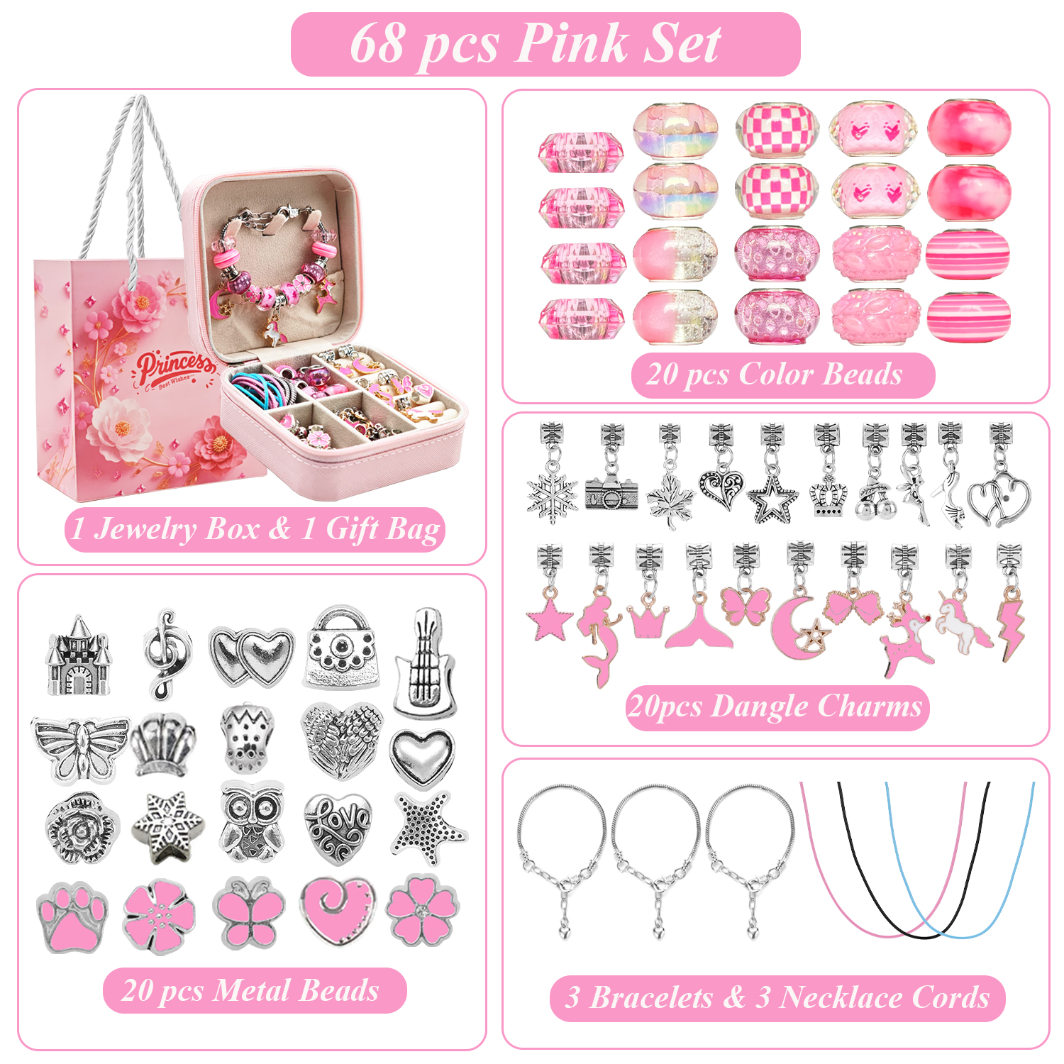 68pcs pink beaded jewelry set, - Jewelry Making Kits For Kids avaliação e preço