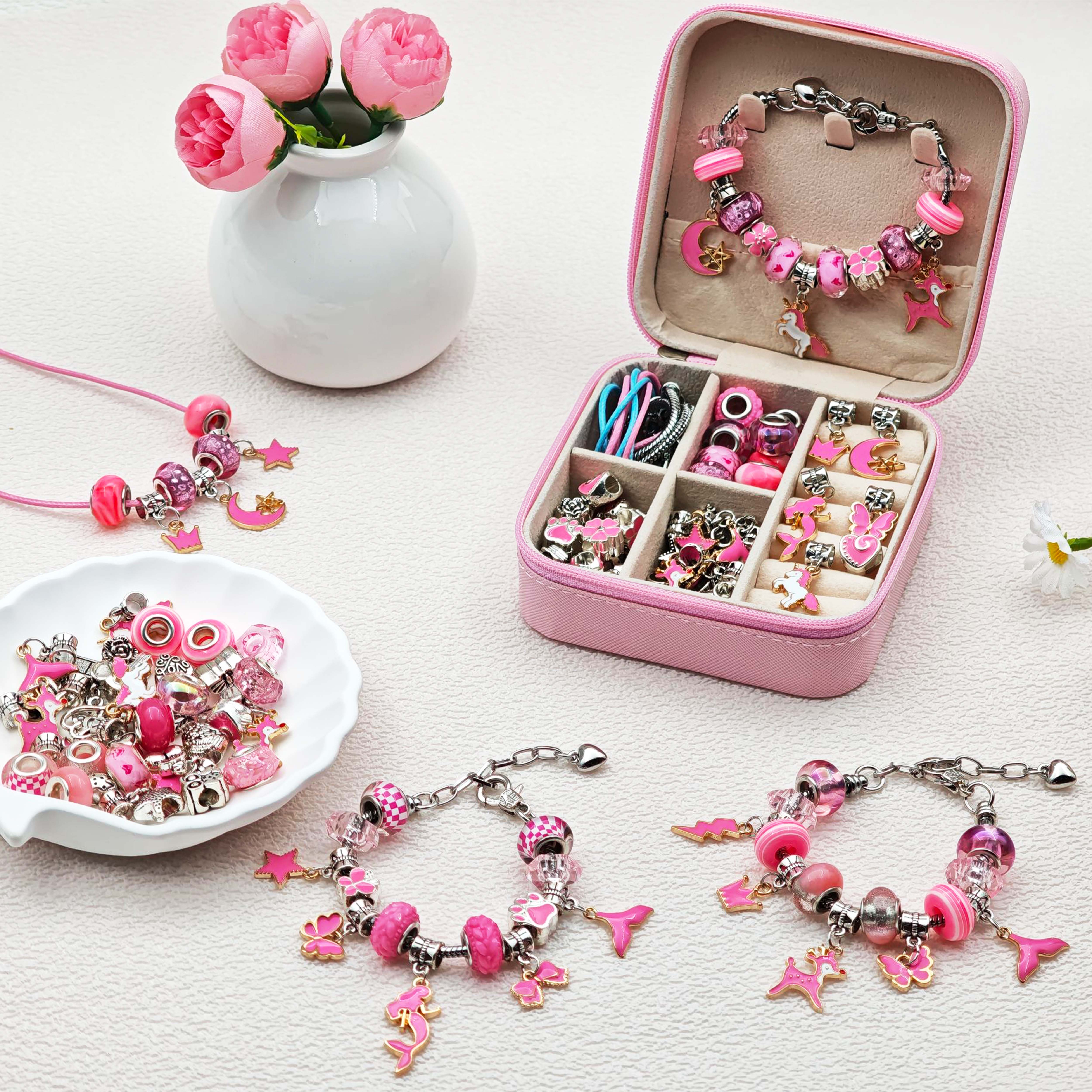 68pcs pink beaded jewelry set, - Jewelry Making Kits For Kids avaliação e preço